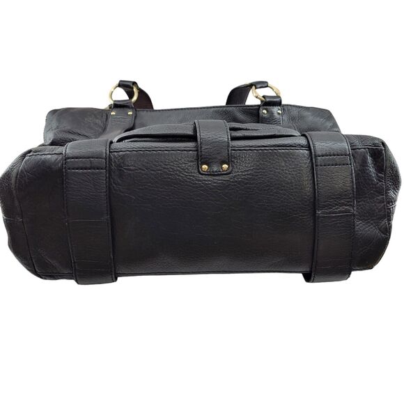 Michael Kors Black Leather Tote Bag Shoulder Bag Gold Tone Hardware 17x12x5.5 - Picture 6 of 14